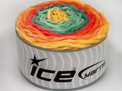 Lot of 2 x 150gr Skeins Ice Yarns CAKES CHENILLE Yarn Yellow Orange Salmon Green Shades