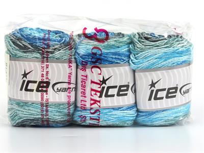 Lot of 3 x 100gr Skeins Ice Yarns CAKES COTTON ROYAL (100% Cotton) Yarn Turquoise Shades Green White Teal Black