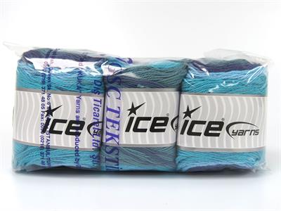 Lot of 3 x 100gr Skeins Ice Yarns CAKES COTTON ROYAL (100% Cotton) Yarn Turquoise Green Blue Navy