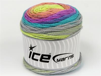 Lot of 3 x 100gr Skeins Ice Yarns CAKES COTTON ROYAL (100% Cotton) Yarn Green Light Grey Yellow Salmon Shades Lilac