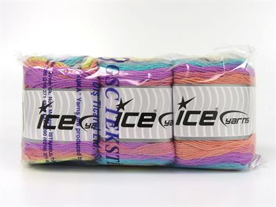 Lot of 3 x 100gr Skeins Ice Yarns CAKES COTTON ROYAL (100% Cotton) Yarn Green Light Grey Yellow Salmon Shades Lilac