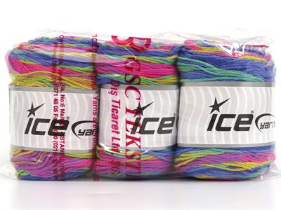 Lot of 3 x 100gr Skeins Ice Yarns CAKES COTTON ROYAL (100% Cotton) Yarn Rainbow
