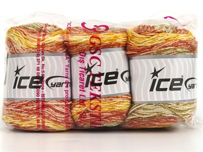 Lot of 3 x 100gr Skeins Ice Yarns CAKES COTTON ROYAL (100% Cotton) Yarn Copper Camel Gold White