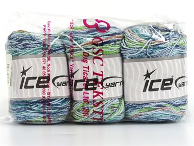 Lot of 3 x 100gr Skeins Ice Yarns CAKES COTTON ROYAL (100% Cotton) Yarn Blue Shades Green Shades Orange White