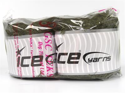 Lot of 2 x 200gr Skeins Ice Yarns CAKES EYELASH Hand Knitting Yarn Dark Khaki