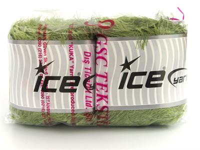 Lot of 2 x 200gr Skeins Ice Yarns CAKES EYELASH Hand Knitting Yarn Khaki