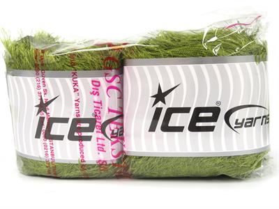 Lot of 2 x 200gr Skeins Ice Yarns CAKES EYELASH Hand Knitting Yarn Olive Green