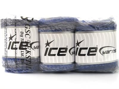 Lot of 3 x 100gr Skeins Ice Yarns CAKES MELANGE (15% Wool) Yarn Blue Shades Grey Shades