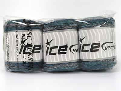 Lot of 3 x 100gr Skeins Ice Yarns CAKES MELANGE (15% Wool) Yarn Turquoise Shades Grey Shades