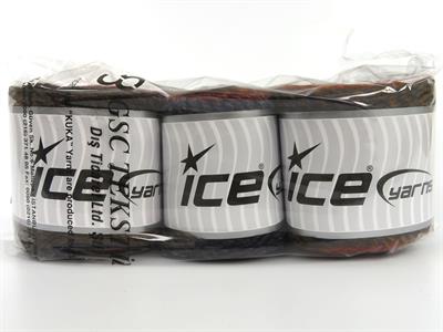 Lot of 3 x 100gr Skeins Ice Yarns CAKES MELANGE (15% Wool) Yarn Red Copper Gold Navy Grey