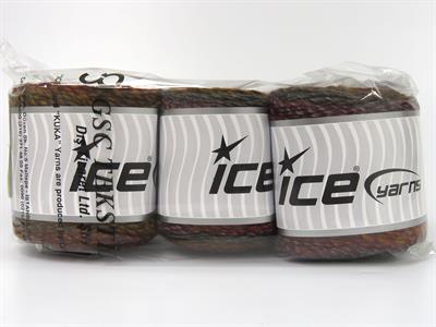 Lot of 3 x 100gr Skeins Ice Yarns CAKES MELANGE (15% Wool) Yarn Gold Red Grey