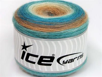 Lot of 2 x 150gr Skeins Ice Yarns CAKES MOHAIR (20% Mohair 20% Wool) Yarn Turquoise Cream Camel Brown