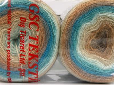 Lot of 2 x 150gr Skeins Ice Yarns CAKES MOHAIR (20% Mohair 20% Wool) Yarn Turquoise Cream Camel Brown