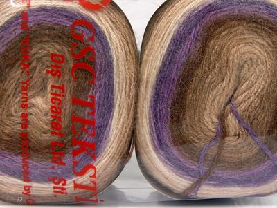 Lot of 2 x 150gr Skeins Ice Yarns CAKES MOHAIR (20% Mohair 20% Wool) Yarn Lilac Brown Camel Cream