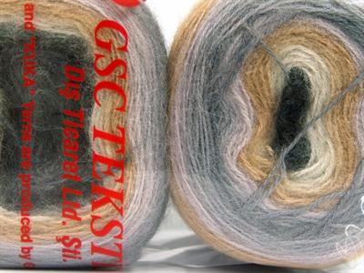 Lot of 2 x 150gr Skeins Ice Yarns CAKES MOHAIR (20% Mohair 20% Wool) Yarn Light Brown Grey Shades Cream