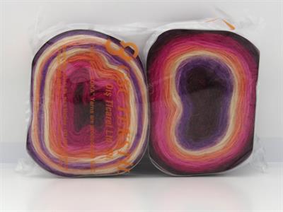 Lot of 2 x 150gr Skeins Ice Yarns CAKES MOHAIR (20% Mohair 20% Wool) Yarn Pink Shades Purple Orange Cream