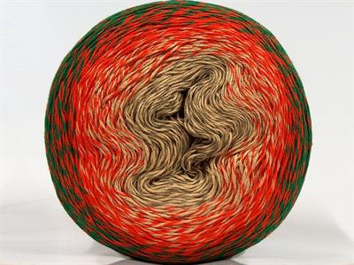 1x250gr. CAKES PUZZLE Organik Pamuk Yeşil, Krem, Turuncu, Deve Tüyü Yazlık İplikler, Organik Pamuk, Pamuk, Batik Desenli