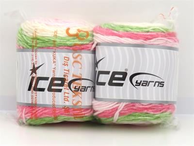 Lot of 2 x 140gr Skeins Ice Yarns CAKES SPLASH Yarn Pink Shades Cream Shades Green