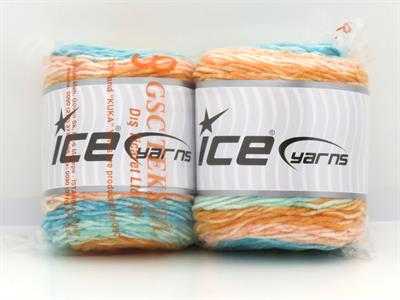 Lot of 2 x 140gr Skeins Ice Yarns CAKES SPLASH Yarn Gold Shades Turquoise Shades White