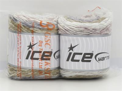 Lot of 2 x 140gr Skeins Ice Yarns CAKES SPLASH Yarn Brown Light Lilac Light Orchid White