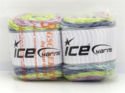 Lot of 2 x 140gr Skeins Ice Yarns CAKES SPLASH Yarn Jeans Blue Green Orchid Light Turquoise