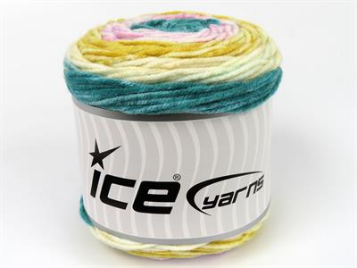 Lot of 2 x 140gr Skeins Ice Yarns CAKES SPLASH Yarn Cream Gold Green Pink