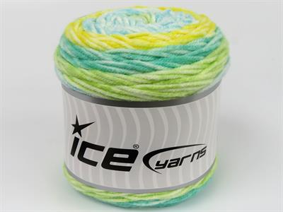 Lot of 2 x 140gr Skeins Ice Yarns CAKES SPLASH Yarn Turquoise Yellow Green White