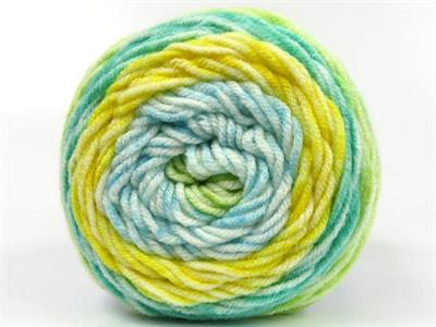 Lot of 2 x 140gr Skeins Ice Yarns CAKES SPLASH Yarn Turquoise Yellow Green White