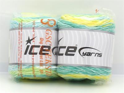 Lot of 2 x 140gr Skeins Ice Yarns CAKES SPLASH Yarn Turquoise Yellow Green White