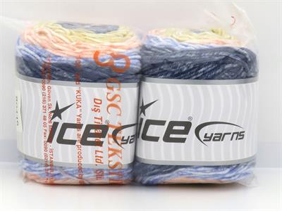 Lot of 2 x 140gr Skeins Ice Yarns CAKES SPLASH Yarn Jeans Blue Salmon Light Gold Lilac