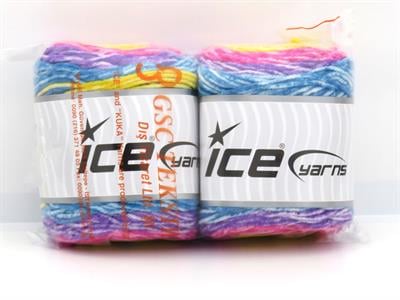 Lot of 2 x 140gr Skeins Ice Yarns CHENILLE SPLASH Hand Knitting Yarn Rainbow