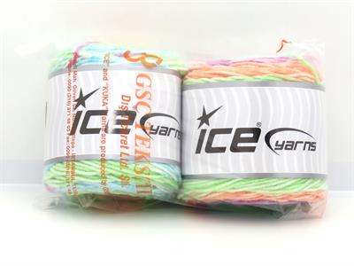 Lot of 2 x 140gr Skeins Ice Yarns CAKES SPLASH Yarn Orange Fuchsia Green Turquoise