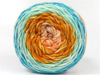 Lot of 2 x 140gr Skeins Ice Yarns CAKES SPLASH Yarn Gold Shades Turquoise Shades White