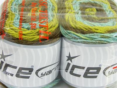 Lot of 2 x 140gr Skeins Ice Yarns CAKES Yarn Green Shades Turquoise