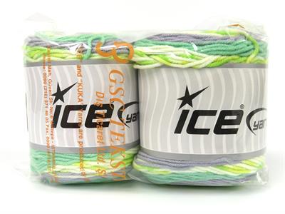 Lot of 2 x 140gr Skeins Ice Yarns CAKES Yarn Greyish Light Blue Green Shades White