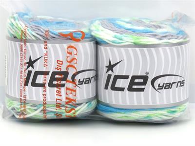 Lot of 2 x 140gr Skeins Ice Yarns CAKES Yarn Turquoise Green Shades White Grey
