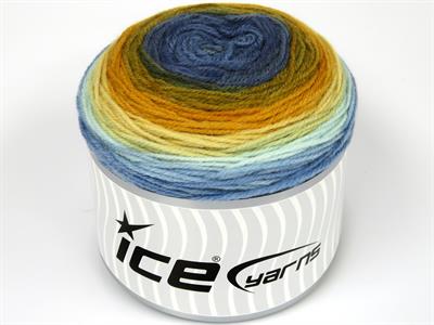 Lot of 2 x 150gr Skeins Ice Yarns CAKES WOOL DK (30% Wool) Yarn Blue Shades Gold Shades Mint Green