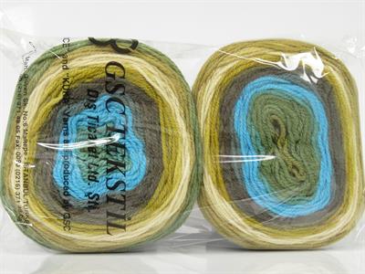 Lot of 2 x 150gr Skeins Ice Yarns CAKES WOOL DK (30% Wool) Yarn Green Turquoise Brown Khaki Shades Beige