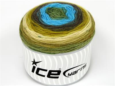 Lot of 2 x 150gr Skeins Ice Yarns CAKES WOOL DK (30% Wool) Yarn Green Turquoise Brown Khaki Shades Beige