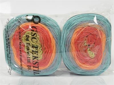 Lot of 2 x 150gr Skeins Ice Yarns CAKES WOOL DK (30% Wool) Yarn Camel Orange Shades Blue Green