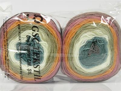 Lot of 2 x 150gr Skeins Ice Yarns CAKES WOOL DK (30% Wool) Yarn Green Cream Camel Orange Pink Shades