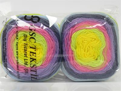 Lot of 2 x 150gr Skeins Ice Yarns CAKES WOOL DK (30% Wool) Yarn Yellow Green Pink Lilac Blue Shades