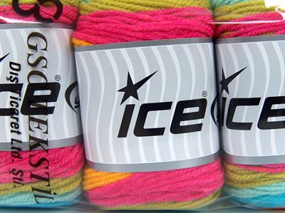 3x100gr. CAKES WOOL Yün, Akrilik Pembe, Turkuaz, Sarı Kışlık, Yün, Batik Desenli, Worsted