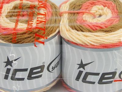 Lot of 2 x 140gr Skeins Ice Yarns CAKES Hand Knitting Yarn Salmon Cream Khaki