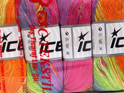 4x100gr. CAMILLA COTTON MAGIC Merserize Pamuk Yeşil, Mavi, Turuncu, Bordo, Orkide, Lavanta Yazlık İplikler, Pamuk, Batik Desenli, %100 Pamuk