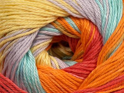 4x100gr. CAMILLA COTTON MAGIC Merserize Pamuk Leylak, Sarı, Cam Göbeği, Turuncu Tonları Yazlık İplikler, Pamuk, Batik Desenli, %100 Pamuk