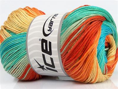 4x100gr. CAMILLA COTTON MAGIC Merserize Pamuk Turuncu, Turkuaz, Sarı, Nane Yeşil Yazlık İplikler, Pamuk, Batik Desenli, %100 Pamuk