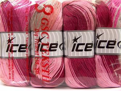 4x100gr. CAMILLA COTTON MAGIC Merserize Pamuk Pembe tonları, Bej Yazlık İplikler, Pamuk, Batik Desenli, %100 Pamuk