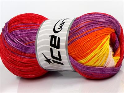 4x100gr. CAMILLA COTTON MAGIC Merserize Pamuk Mor, Kırmızı, Turuncu, Sarı, Açık Pembe Yazlık İplikler, Pamuk, Batik Desenli, %100 Pamuk