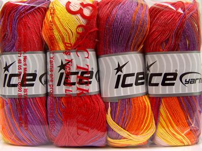 4x100gr. CAMILLA COTTON MAGIC Merserize Pamuk Mor, Kırmızı, Turuncu, Sarı, Açık Pembe Yazlık İplikler, Pamuk, Batik Desenli, %100 Pamuk